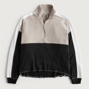 Woman's Black and Tan Half-Zip Sweater